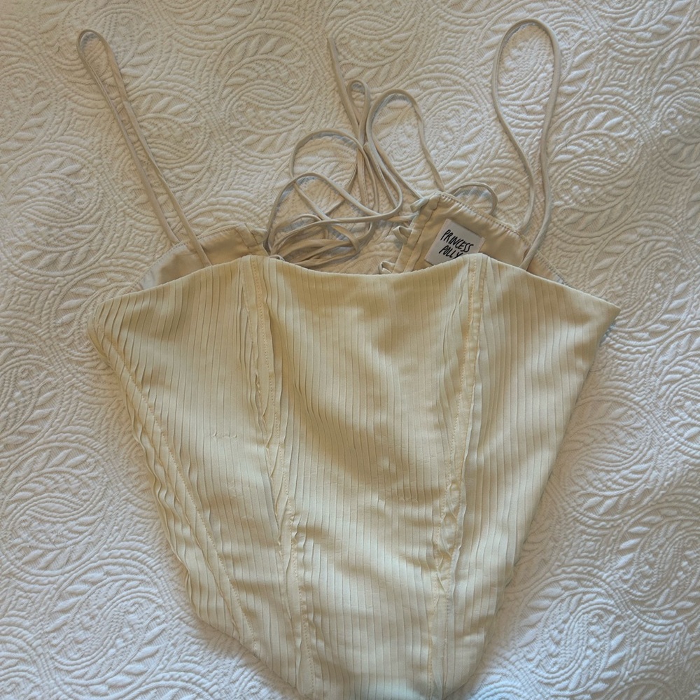 Princess Polly Light Cream Ribbed Corset